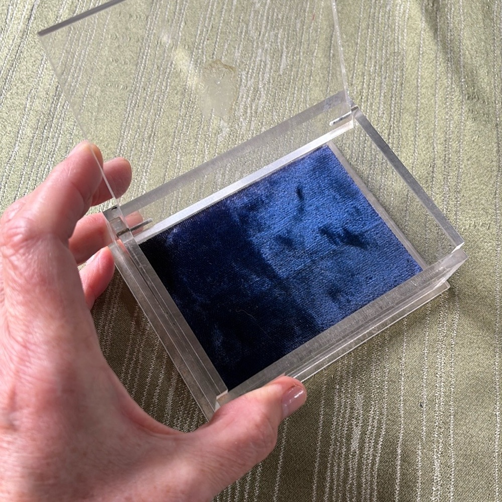 Vintage Lucite box with blue velvet bottom for jewelry knickknacks treasures